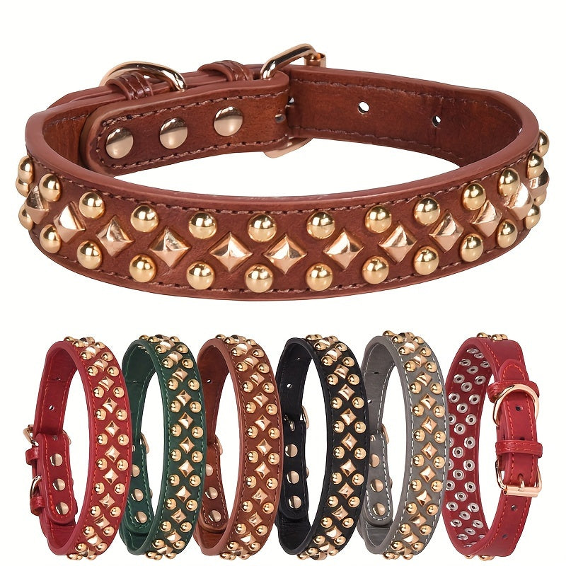 Sturdy Leather Dog Collar, Stylish Dog Rivet Collar, Bite Resistant Dog Neck Strap For Small Medium And Large Sized Dogs