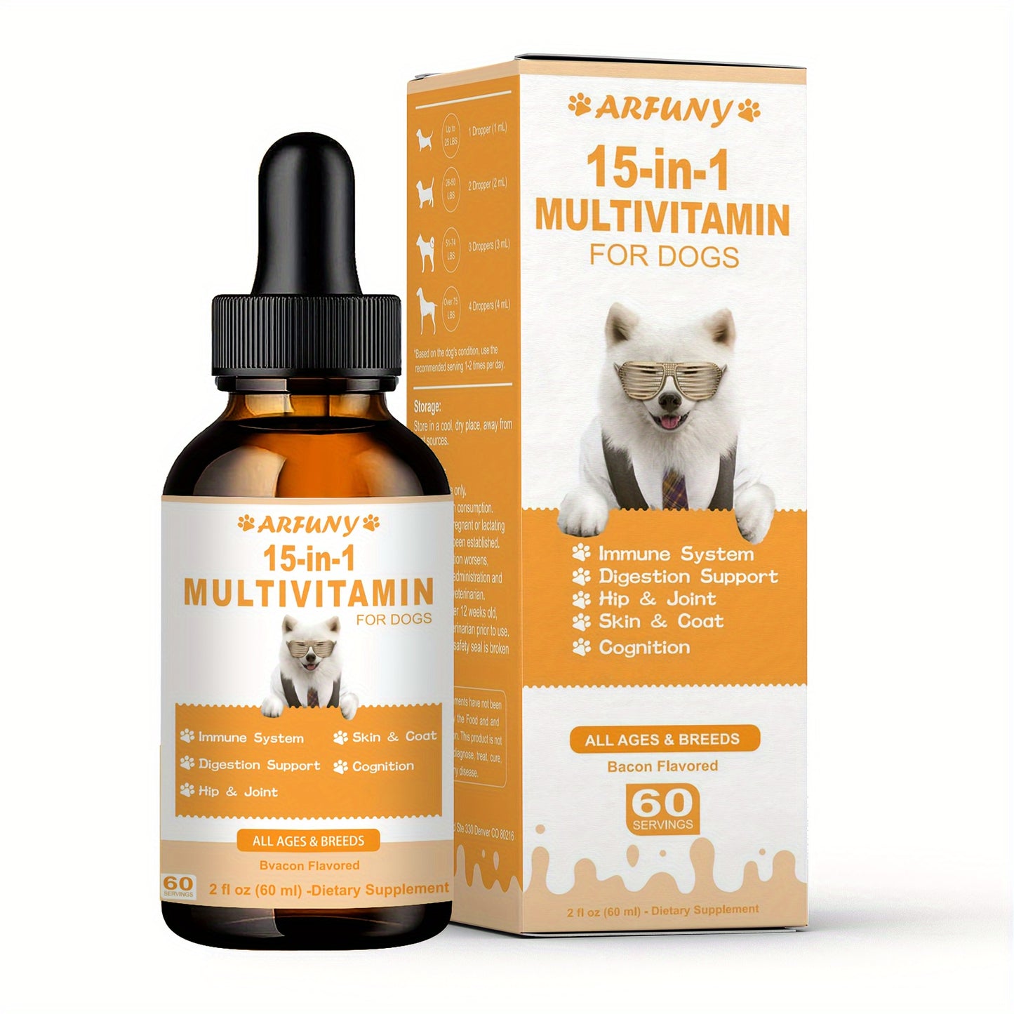 15 in 1 Multivitamin for Dogs, 2oz Liquid Vitamin Supplements for Dogs, 60ML Dog Multivitamin Drops, Essential Vitamins for Dogs, Dog Healthy Supplement