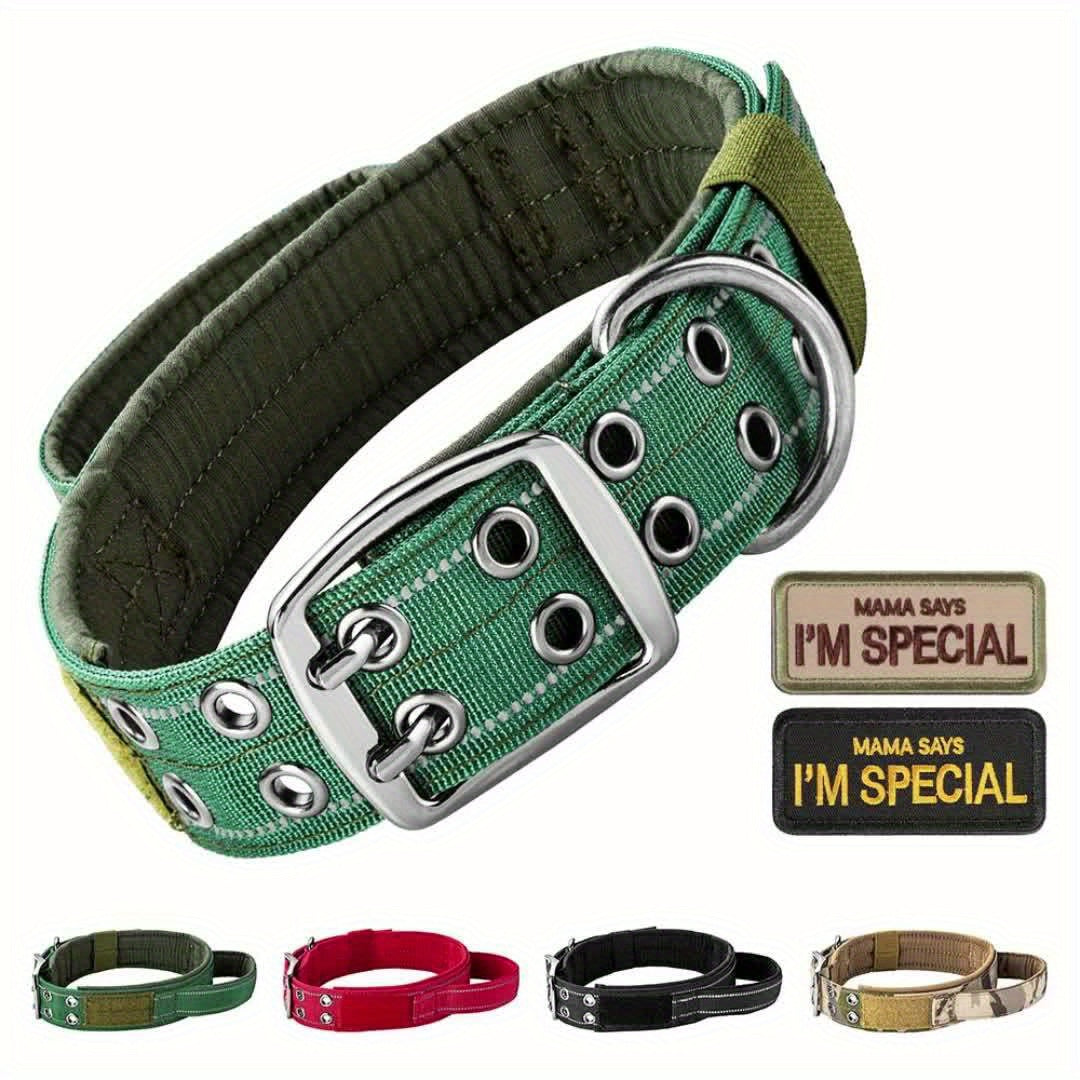 Robust Double Buckle Tactical Dog Collar - Military-Inspired Training Aid with Secure Handle - Supreme Comfort for Mighty Medium & Large Dogs