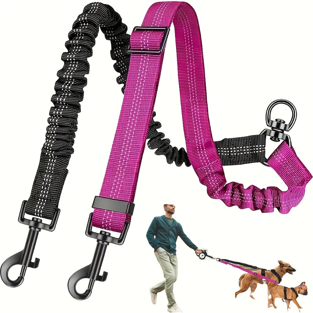 Adjustable & Durable Twin Dog Leash - Plaid, Shock-Absorbent, No-Tangle Design for Medium/Large Dogs