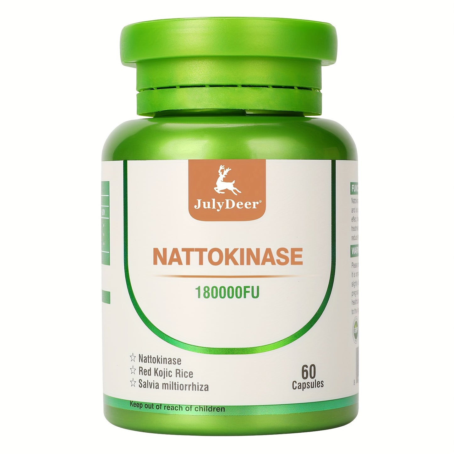 JulyDeer Nattokinase Supplement 180, 000 FU Servings - Soy, 60 Capsules Systemic Enzymes for Cardiovascular and Circulatory Support