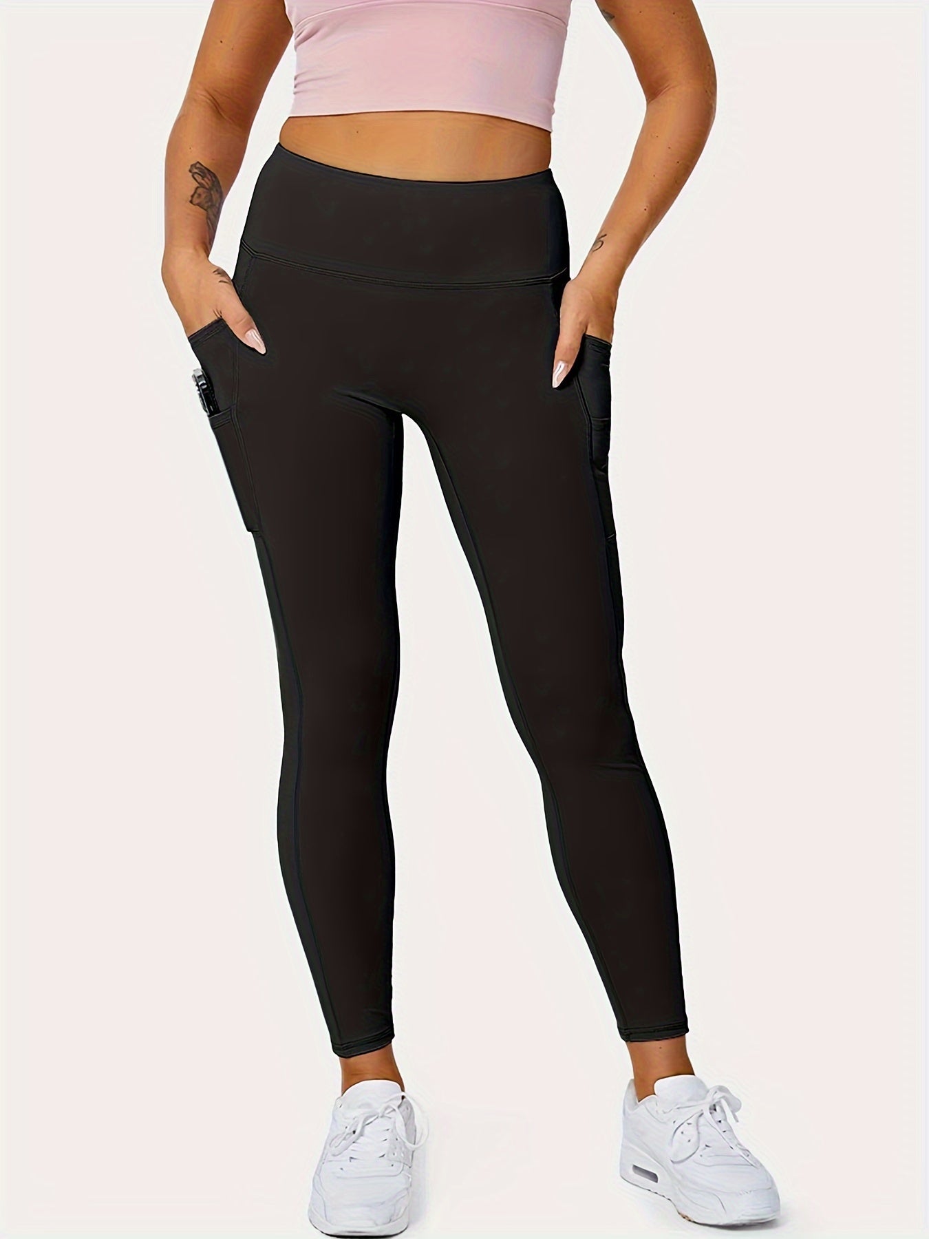 Plus Size Womens High Rise Sports Leggings - Ultra-Stretch Skinny Fit with Fashion Piping & Handy Pockets - Comfortable, Stylish Active Wear for Everyday Wear