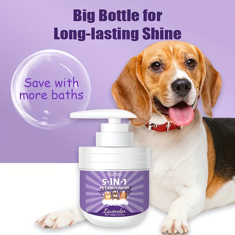 Rozino, 1pc 5-in-1 Lavender Scent Pet Body Wash, Deodorizing & Cleansing Shampoo With Shea Butter, Jojoba & Coconut Oil For Shiny Coat - Gentle, Soothing Formula For Dogs & Cats