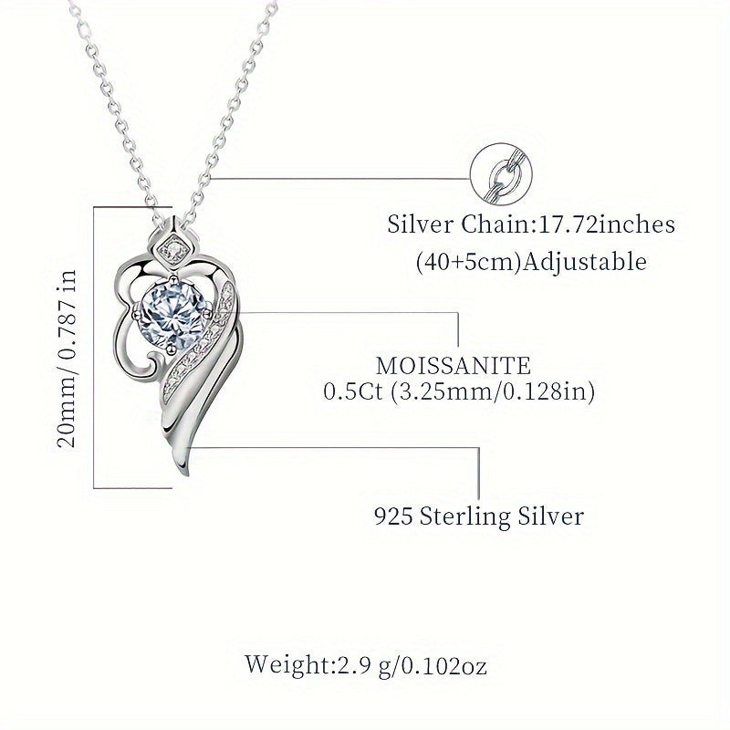 925 Sterling Silver 0.5 Carat Moissanite Angel Wings Pendant Necklace For Women Niche Clavicle Chain Personality Luxury Jewelry With Moissanite Certificate & Exquisite Gift Box