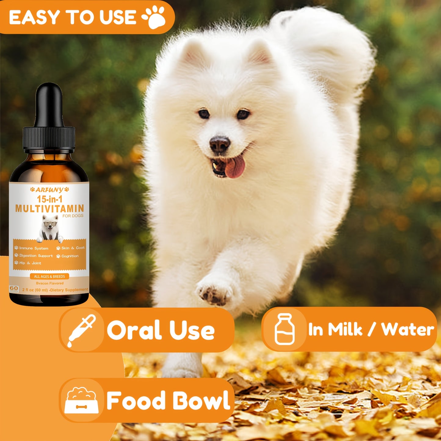 15 in 1 Multivitamin for Dogs, 2oz Liquid Vitamin Supplements for Dogs, 60ML Dog Multivitamin Drops, Essential Vitamins for Dogs, Dog Healthy Supplement