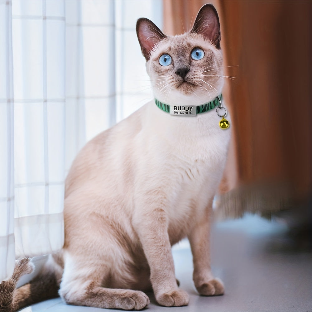 Personalized Nylon Cat Collar with Breakaway Safety Buckle, Bell, and Custom Name Tag - Adjustable for Kittens and Cats - Keep Your Feline Safe and Stylish!