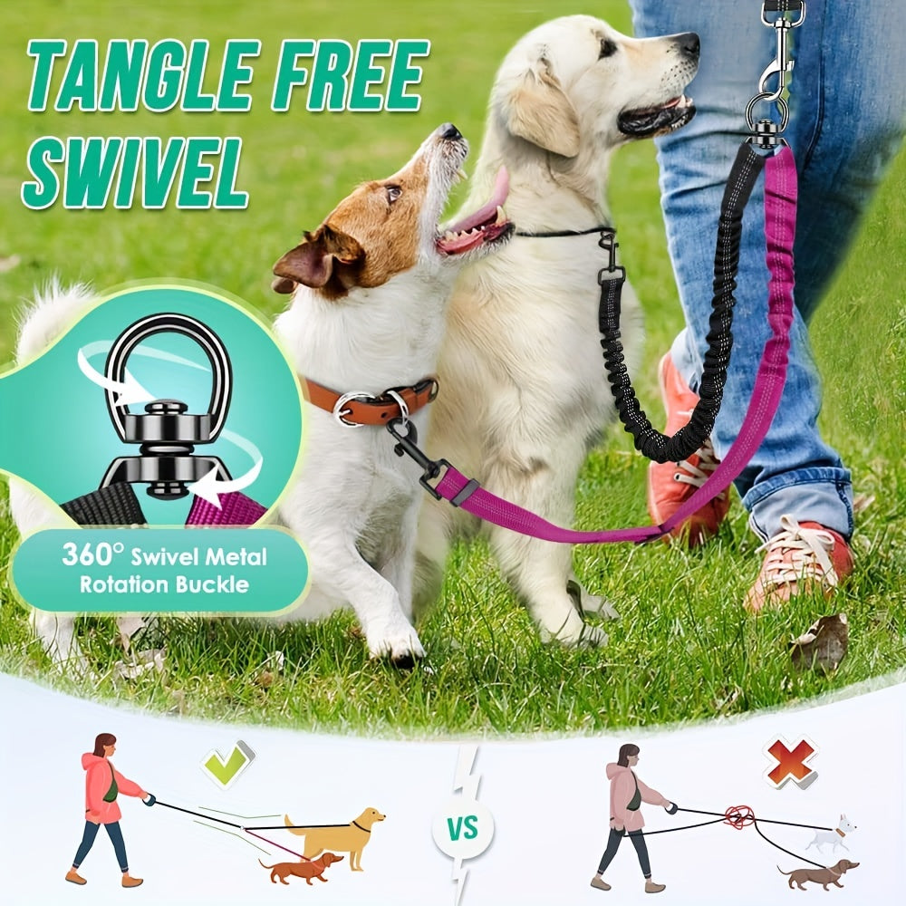 Adjustable & Durable Twin Dog Leash - Plaid, Shock-Absorbent, No-Tangle Design for Medium/Large Dogs